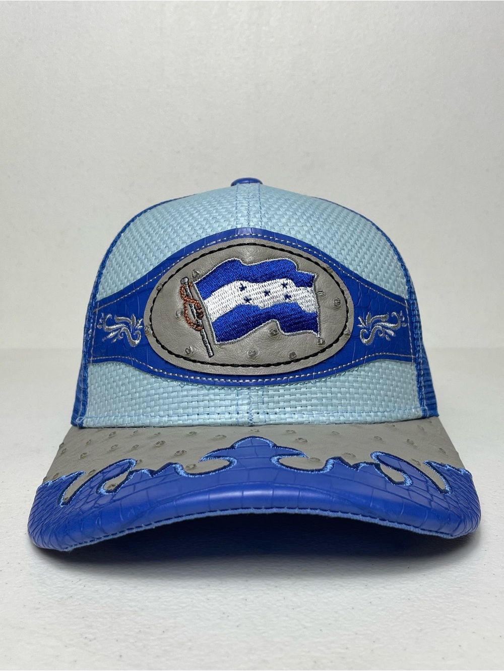 Gorra Bandera de Honduras Parche de Cuero Bordado, Estilo Vaquero